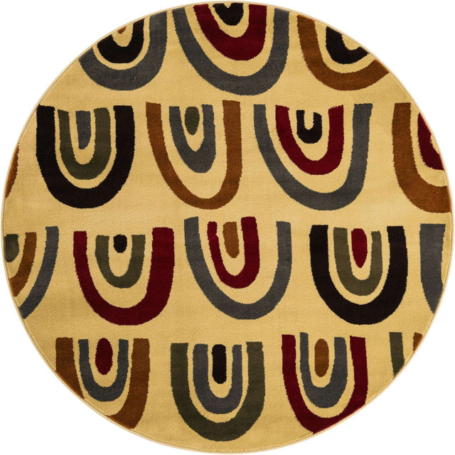 Cream 6' 1 x 6' 1 Cafe Round Area Rug 100% Polypropylene With Cotton Backing Modern Abstract Design Carpet for Home Living Room Dining Office Decor for Sale at Rug Engine
