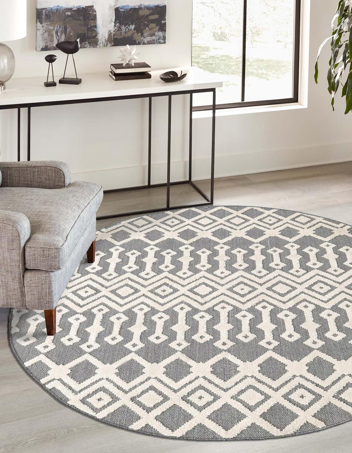 Charcoal 3' 3 x 3' 3 Arlo Round Area Rug 100% Polypropylene With Cotton Backing Easy Clean Indoor Living Room Bedroom Dining Office Carpet for Sale at Rug Engine