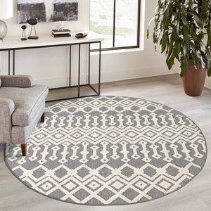 Charcoal 7' x 7' Arlo Round Area Rug 100% Polypropylene With Cotton Backing Easy Clean Indoor Living Room Bedroom Dining Office Carpet for Sale at Rug Engine