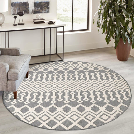 Charcoal 7' x 7' Arlo Round Area Rug 100% Polypropylene With Cotton Backing Easy Clean Indoor Living Room Bedroom Dining Office Carpet for Sale at Rug Engine