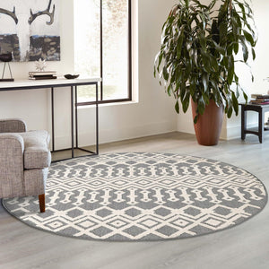 Charcoal 7' x 7' Arlo Round Area Rug 100% Polypropylene With Cotton Backing Easy Clean Indoor Living Room Bedroom Dining Office Carpet for Sale at Rug Engine