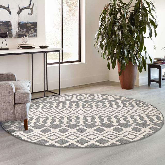 Charcoal 7' x 7' Arlo Round Area Rug 100% Polypropylene With Cotton Backing Easy Clean Indoor Living Room Bedroom Dining Office Carpet for Sale at Rug Engine