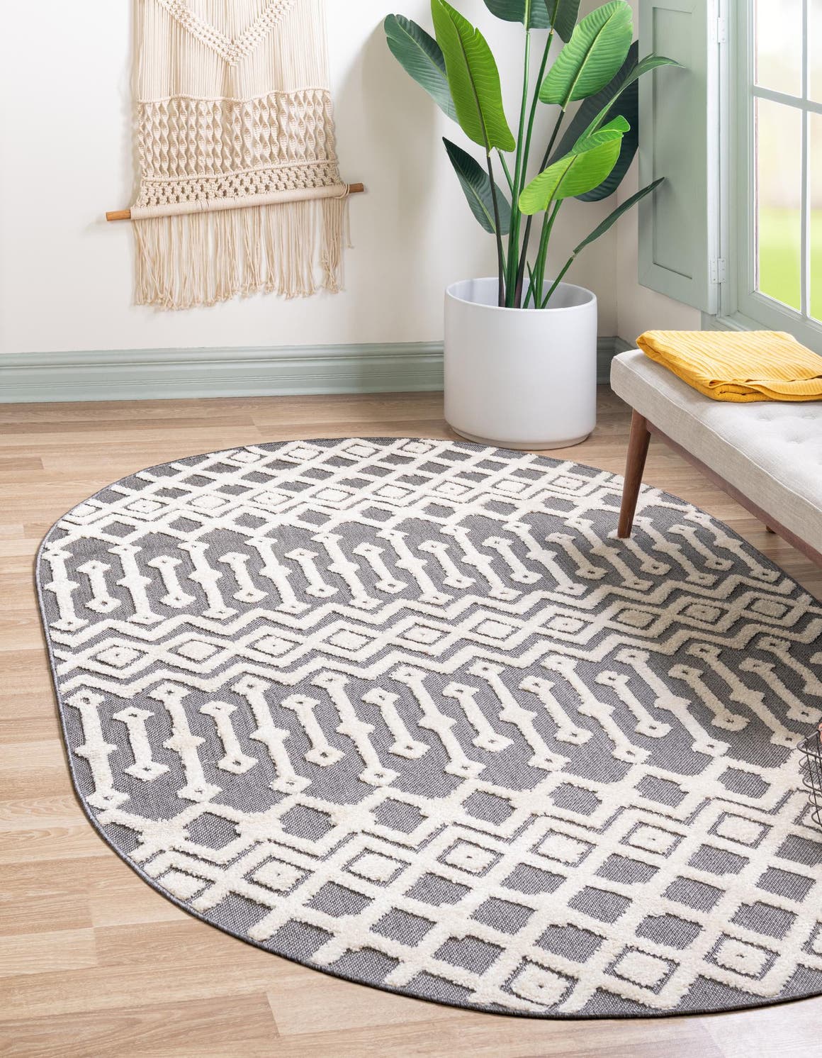 Charcoal 4' x 6' Arlo Oval Area Rug 100% Polypropylene With Cotton Backing Easy Clean Indoor Living Room Bedroom Dining Office Carpet for Sale at Rug Engine