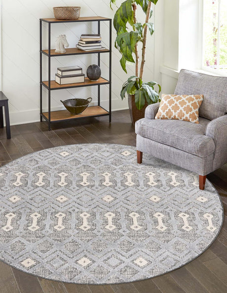 Gray 5' 3 x 5' 3 Arlo Round Area Rug 100% Polypropylene With Cotton Backing Easy Clean Indoor Living Room Bedroom Dining Office Carpet for Sale at Rug Engine