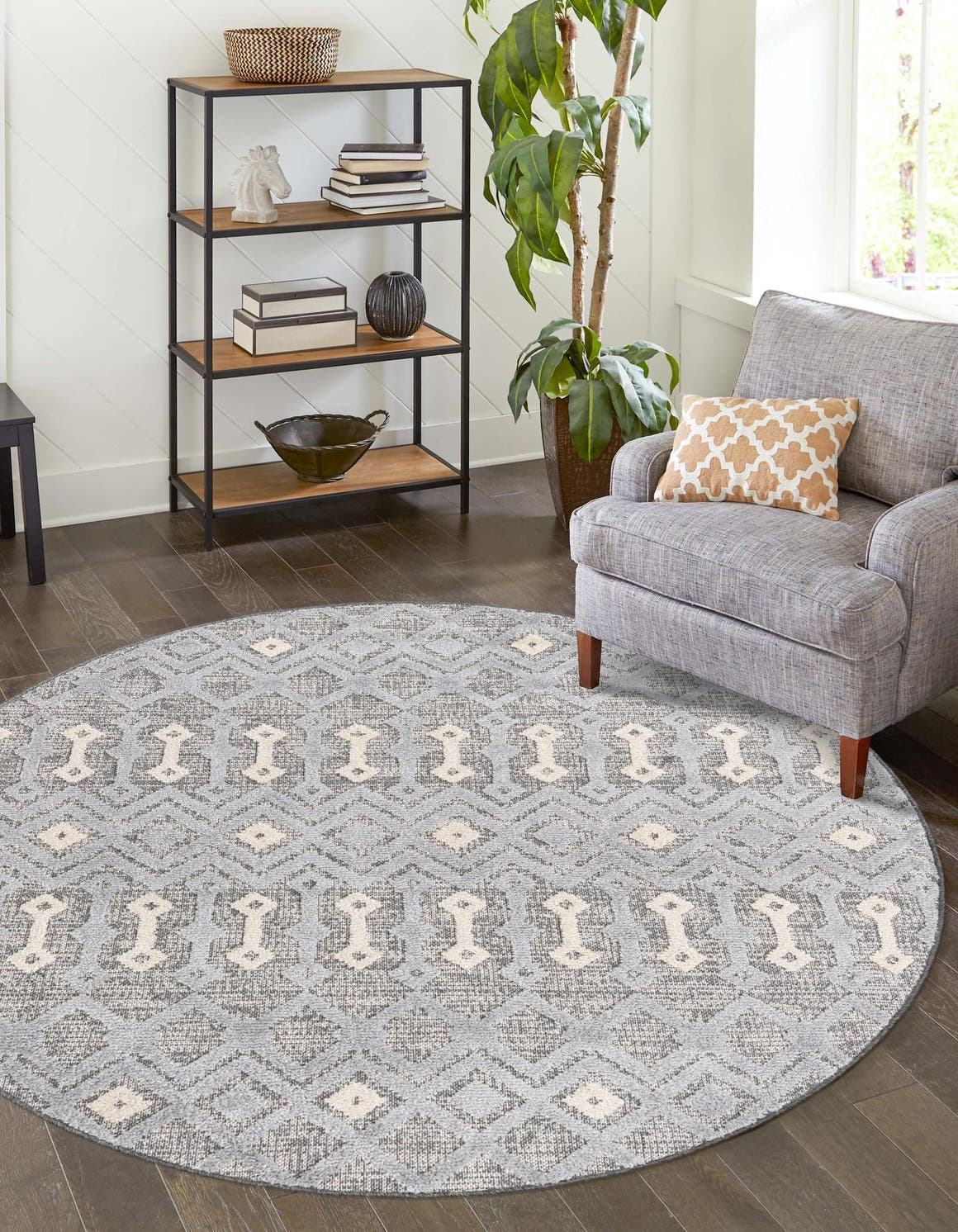 Gray 3' 3 x 3' 3 Arlo Round Area Rug 100% Polypropylene With Cotton Backing Easy Clean Indoor Living Room Bedroom Dining Office Carpet for Sale at Rug Engine