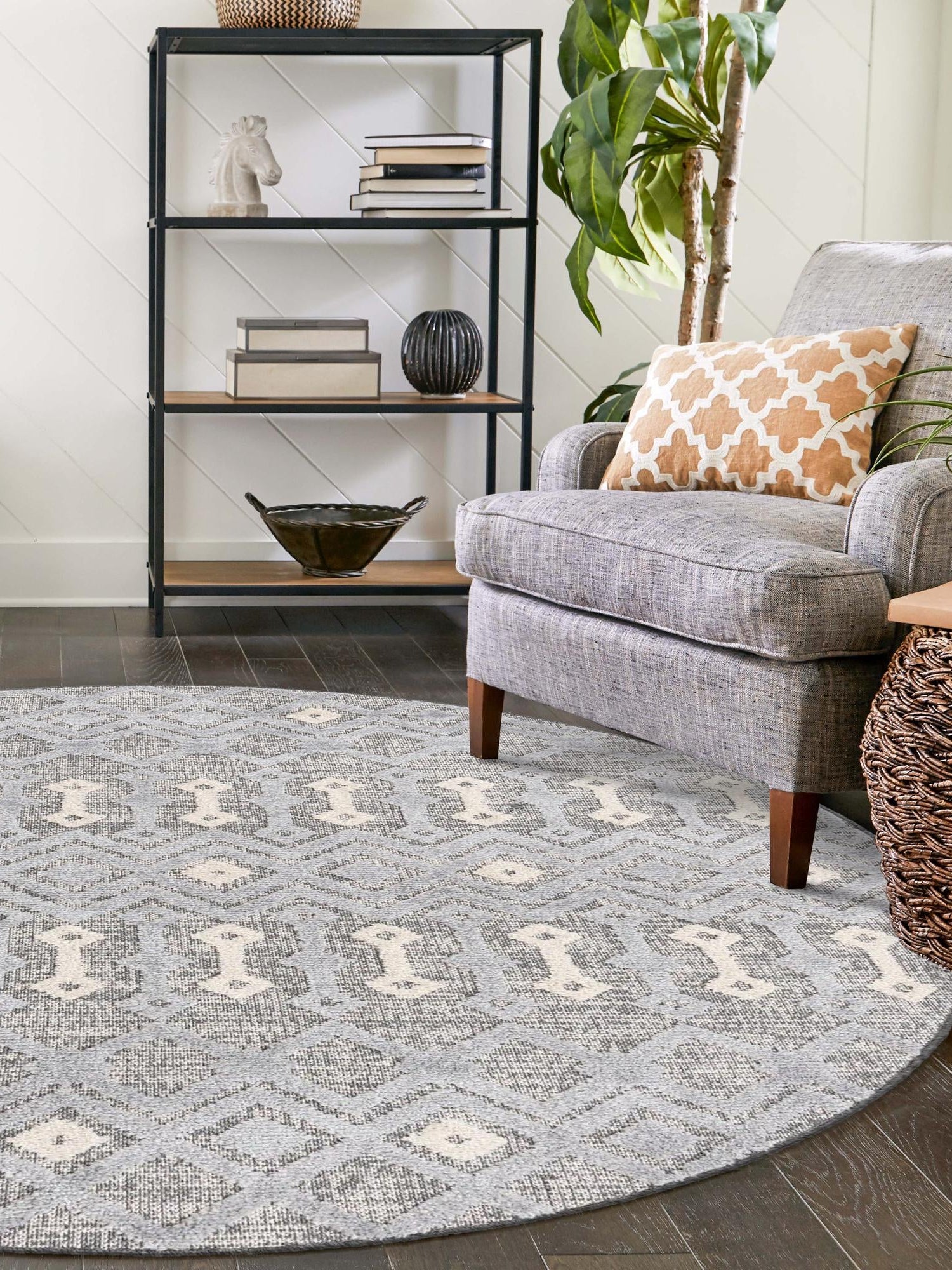 Gray 7' x 7' Arlo Round Area Rug 100% Polypropylene With Cotton Backing Easy Clean Indoor Living Room Bedroom Dining Office Carpet for Sale at Rug Engine