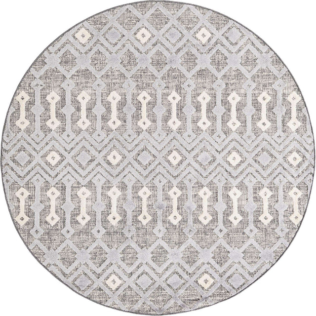 Gray 7' x 7' Arlo Round Area Rug 100% Polypropylene With Cotton Backing Easy Clean Indoor Living Room Bedroom Dining Office Carpet for Sale at Rug Engine
