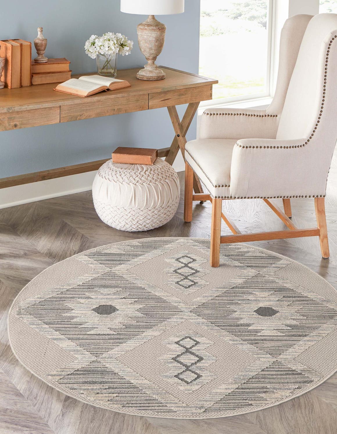 Sandy Beige 3' 3 x 3' 3 Arlo Round Area Rug 100% Polypropylene With Cotton Backing Easy Clean Indoor Living Room Bedroom Dining Office Carpet for Sale at Rug Engine