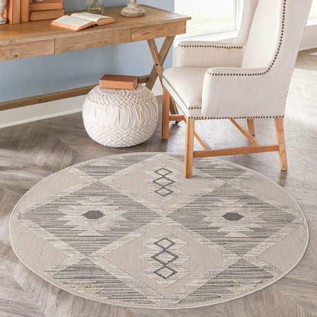 Sandy Beige 7' x 7' Arlo Round Area Rug 100% Polypropylene With Cotton Backing Easy Clean Indoor Living Room Bedroom Dining Office Carpet for Sale at Rug Engine