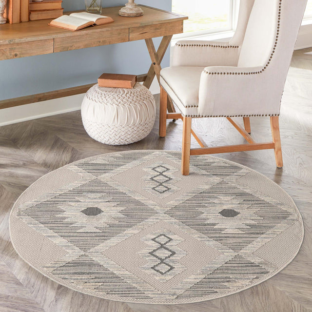 Sandy Beige 7' x 7' Arlo Round Area Rug 100% Polypropylene With Cotton Backing Easy Clean Indoor Living Room Bedroom Dining Office Carpet for Sale at Rug Engine