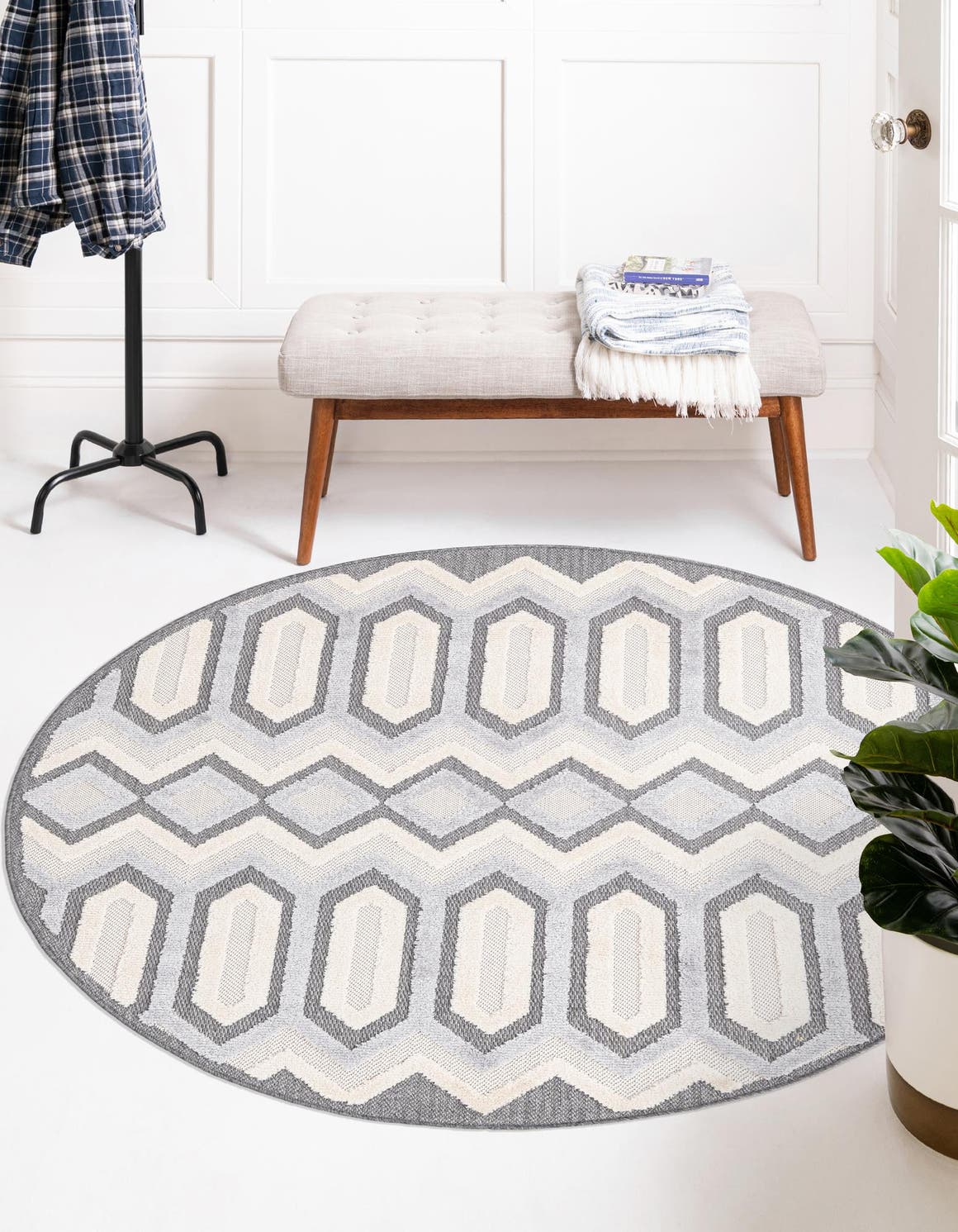 Charcoal 7' x 7' Arlo Round Area Rug 100% Polypropylene With Cotton Backing Easy Clean Indoor Living Room Bedroom Dining Office Carpet for Sale at Rug Engine