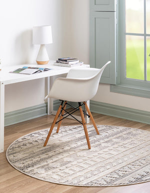 Sandy Beige 5' 3 x 5' 3 Arlo Round Area Rug 100% Polypropylene With Cotton Backing Easy Clean Indoor Living Room Bedroom Dining Office Carpet for Sale at Rug Engine