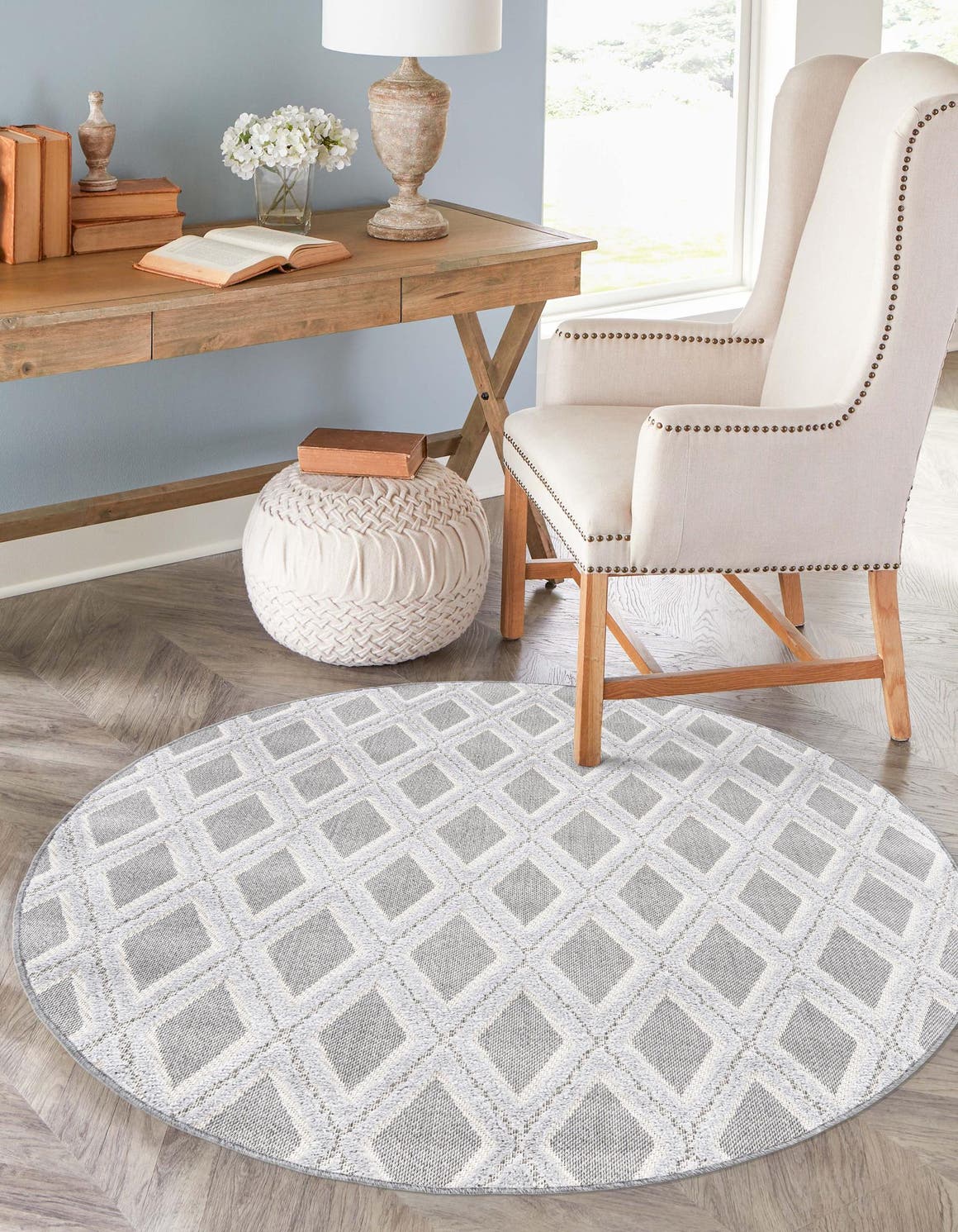 Charcoal 3' 3 x 3' 3 Arlo Round Area Rug 100% Polypropylene With Cotton Backing Easy Clean Indoor Living Room Bedroom Dining Office Carpet for Sale at Rug Engine