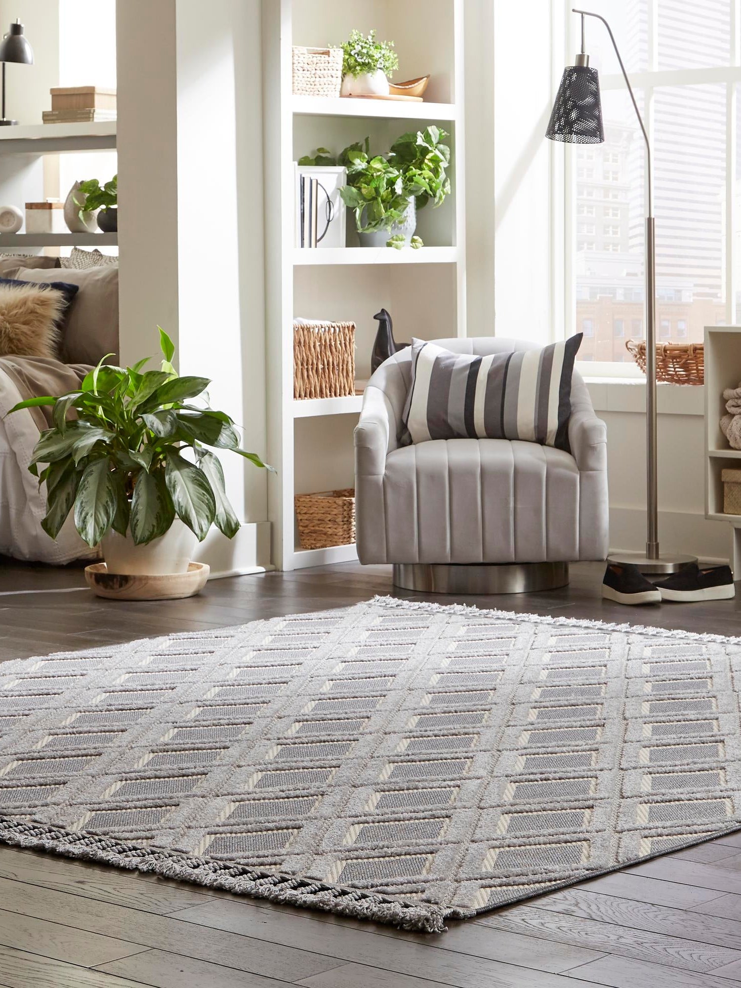 Charcoal 7' 10 x 7' 10 Arlo Square Area Rug 100% Polypropylene With Cotton Backing Easy Clean Indoor Living Room Bedroom Dining Office Carpet for Sale at Rug Engine