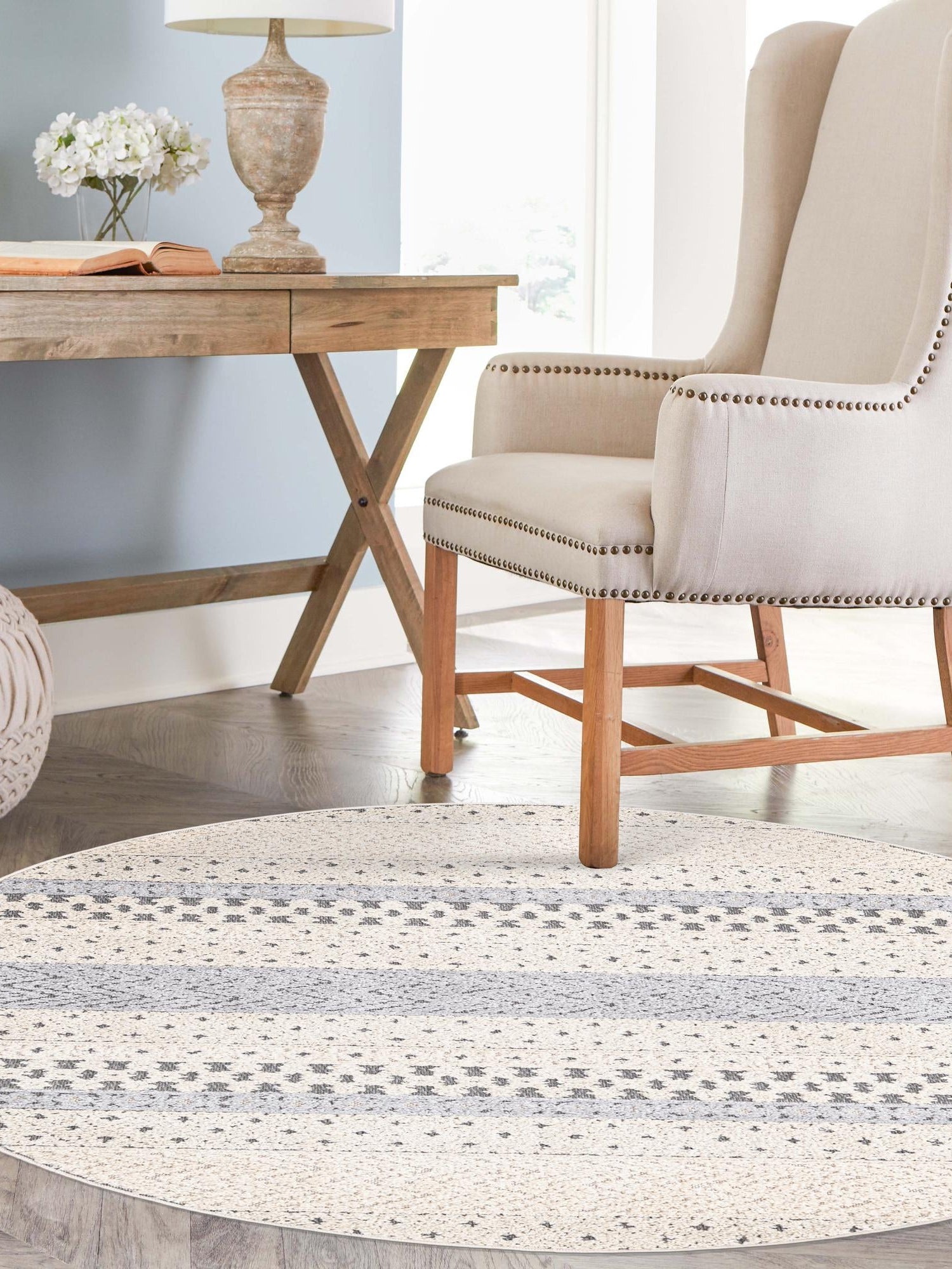 Sandy Beige 5' 3 x 5' 3 Arlo Round Area Rug 100% Polypropylene With Cotton Backing Easy Clean Indoor Living Room Bedroom Dining Office Carpet for Sale at Rug Engine