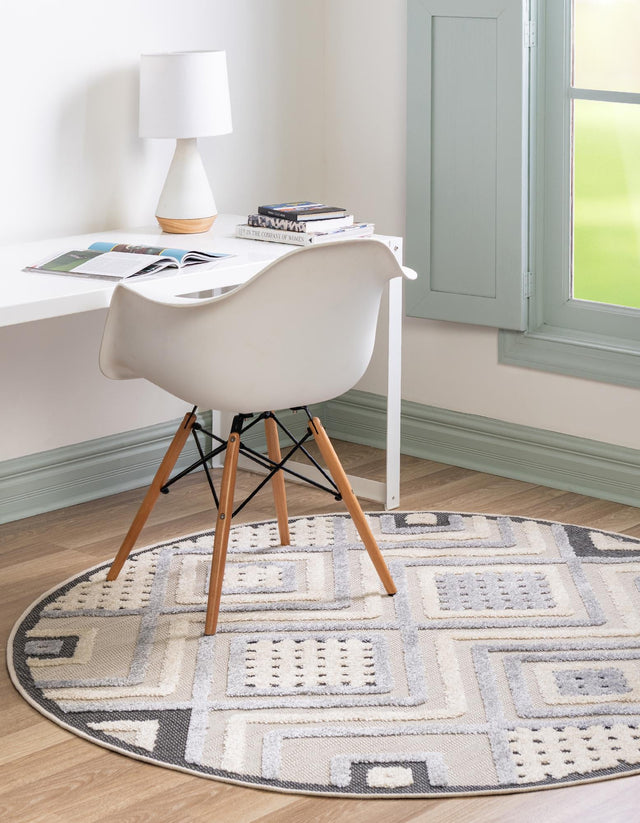 Sandy Beige 5' 3 x 5' 3 Arlo Round Area Rug 100% Polypropylene With Cotton Backing Easy Clean Indoor Living Room Bedroom Dining Office Carpet for Sale at Rug Engine