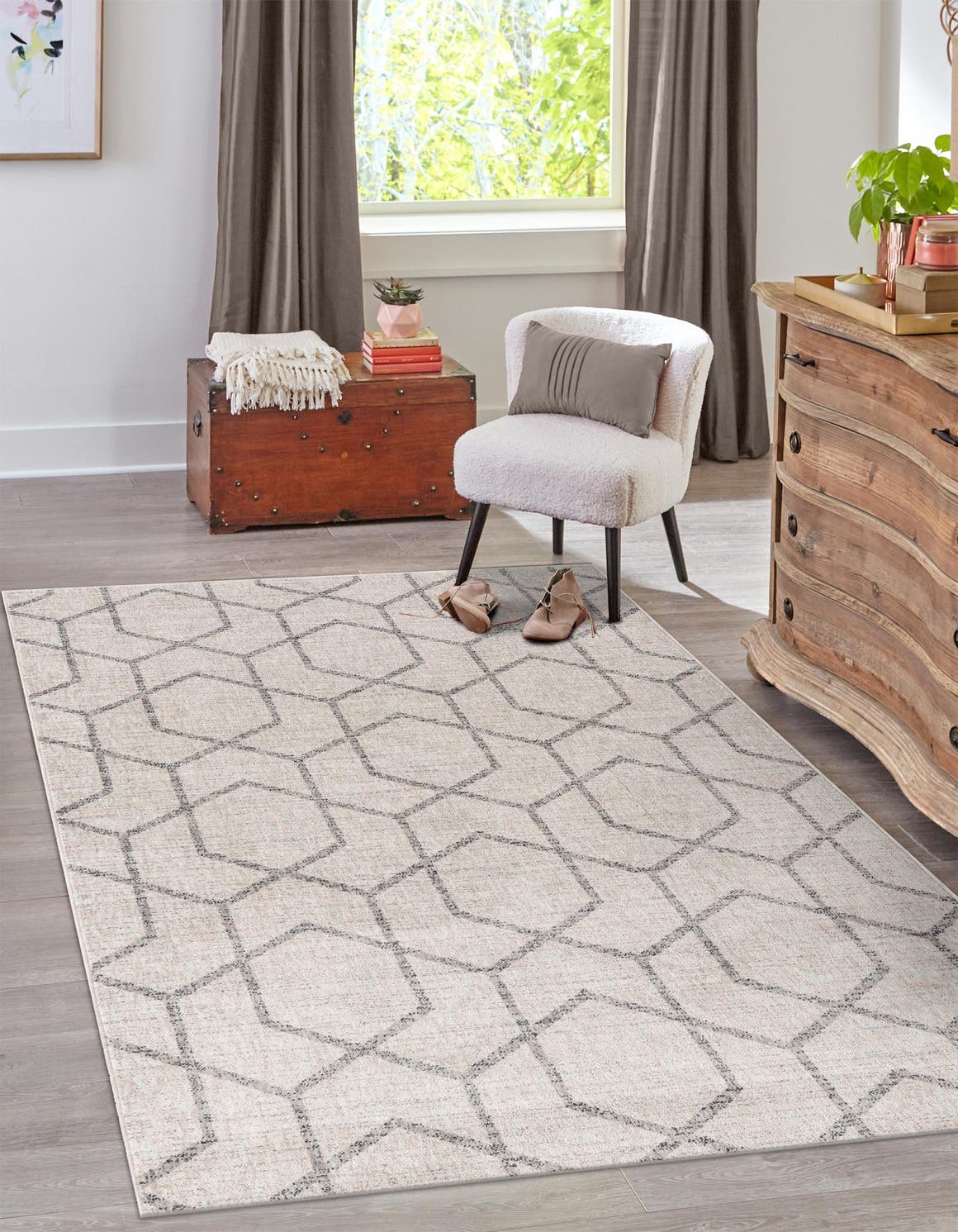 Ivory 7' 10 x 10' Eco Trellis Rectangle Area Rug 100% Recycled Space Dyed Polyester With Cotton Backing Geometric Pattern Eco-Friendly Carpet for Sale at Rug Engine