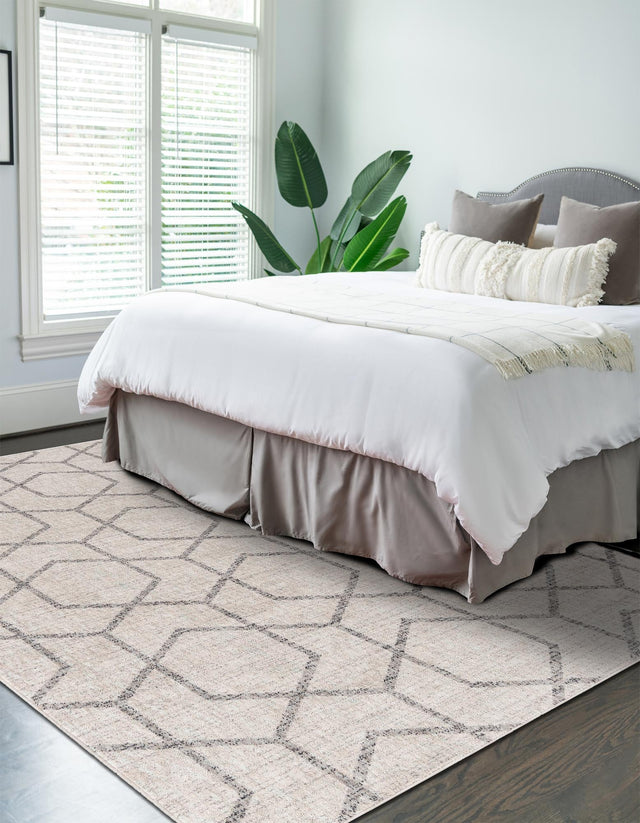 Ivory 10' x 13' Eco Trellis Rectangle Area Rug 100% Recycled Space Dyed Polyester With Cotton Backing Geometric Pattern Eco-Friendly Carpet for Sale at Rug Engine