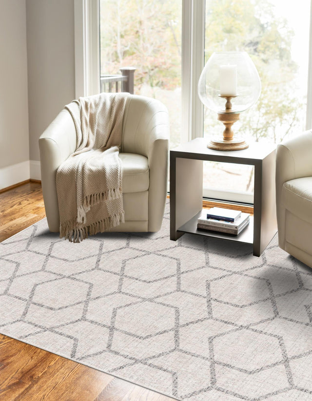 Ivory 7' 10 x 10' Eco Trellis Rectangle Area Rug 100% Recycled Space Dyed Polyester With Cotton Backing Geometric Pattern Eco-Friendly Carpet for Sale at Rug Engine