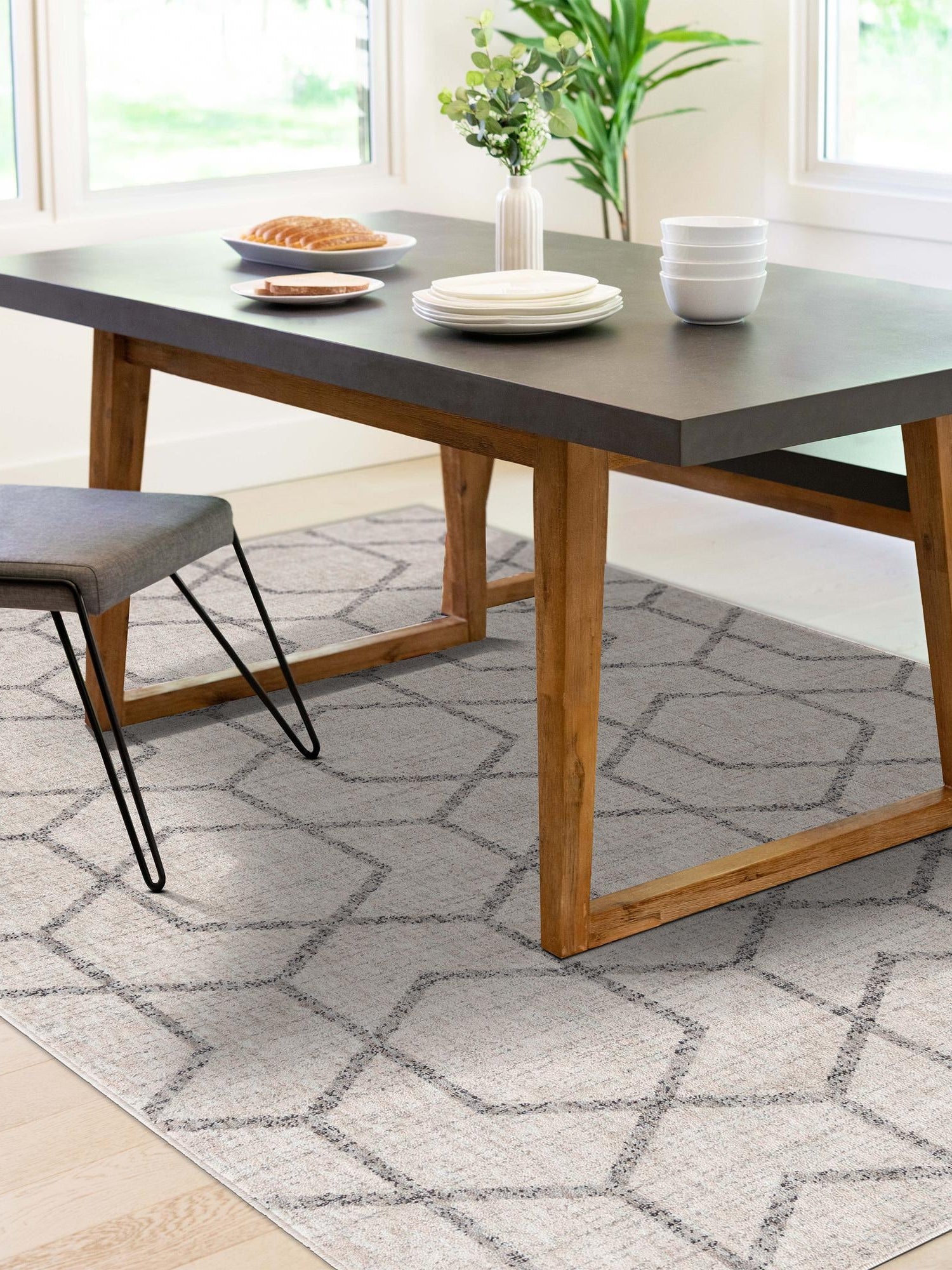 Ivory 10' x 13' Eco Trellis Rectangle Area Rug 100% Recycled Space Dyed Polyester With Cotton Backing Geometric Pattern Eco-Friendly Carpet for Sale at Rug Engine