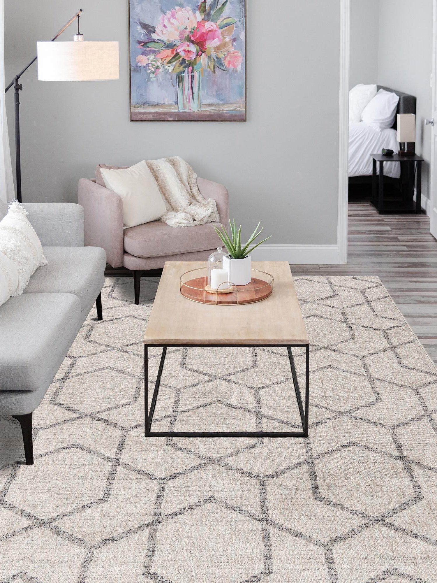 Ivory 10' x 13' Eco Trellis Rectangle Area Rug 100% Recycled Space Dyed Polyester With Cotton Backing Geometric Pattern Eco-Friendly Carpet for Sale at Rug Engine