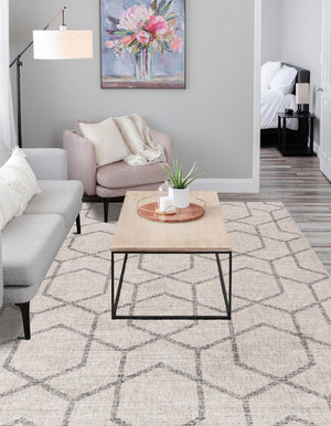 Ivory 10' x 13' Eco Trellis Rectangle Area Rug 100% Recycled Space Dyed Polyester With Cotton Backing Geometric Pattern Eco-Friendly Carpet for Sale at Rug Engine