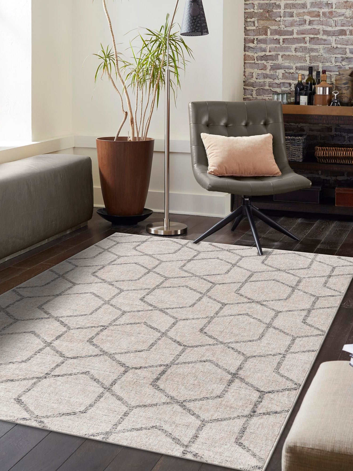 Ivory 7' 10 x 10' Eco Trellis Rectangle Area Rug 100% Recycled Space Dyed Polyester With Cotton Backing Geometric Pattern Eco-Friendly Carpet for Sale at Rug Engine