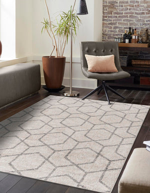 Ivory 7' 10 x 10' Eco Trellis Rectangle Area Rug 100% Recycled Space Dyed Polyester With Cotton Backing Geometric Pattern Eco-Friendly Carpet for Sale at Rug Engine