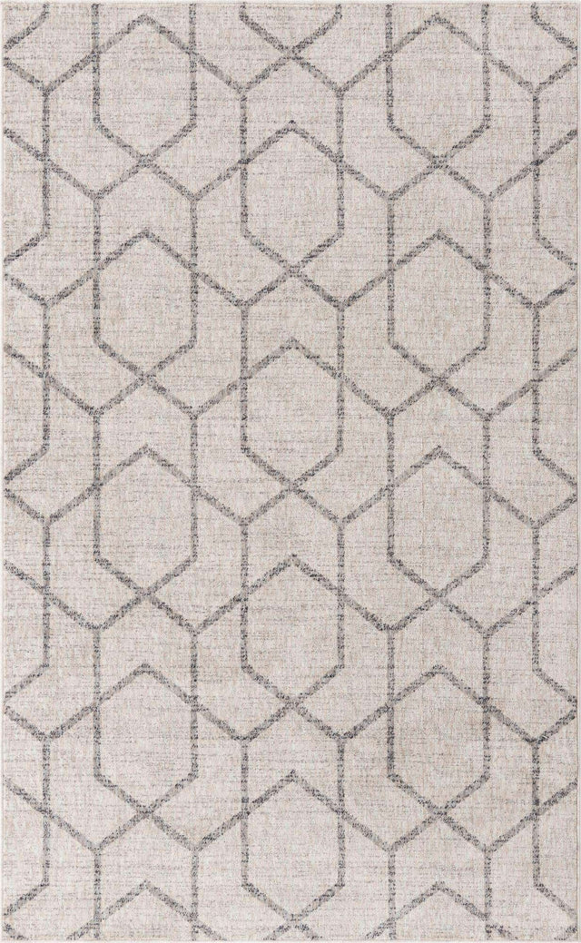 Ivory 5' 3 x 8' Eco Trellis Rectangle Area Rug 100% Recycled Space Dyed Polyester With Cotton Backing Geometric Pattern Eco-Friendly Carpet for Sale at Rug Engine