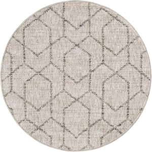 Ivory 3' 3 x 3' 3 Eco Trellis Round Area Rug 100% Recycled Space Dyed Polyester With Cotton Backing Geometric Pattern Eco-Friendly Carpet for Sale at Rug Engine