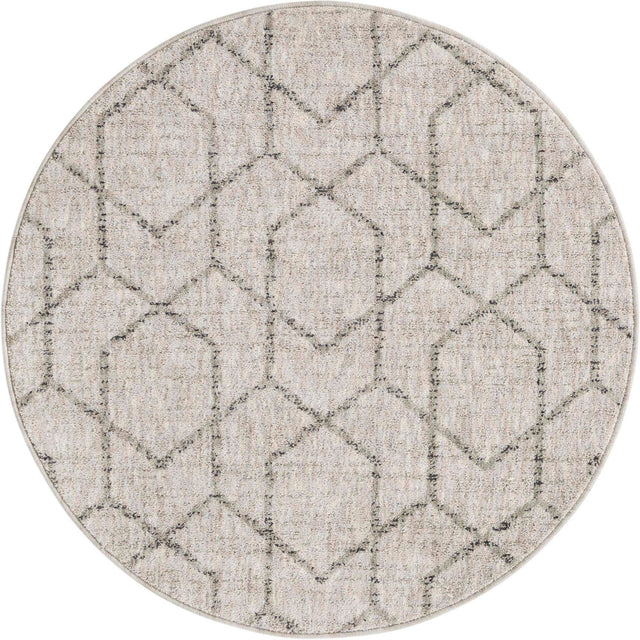 Ivory 3' 3 x 3' 3 Eco Trellis Round Area Rug 100% Recycled Space Dyed Polyester With Cotton Backing Geometric Pattern Eco-Friendly Carpet for Sale at Rug Engine