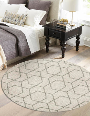 Ivory 3' 3 x 3' 3 Eco Trellis Round Area Rug 100% Recycled Space Dyed Polyester With Cotton Backing Geometric Pattern Eco-Friendly Carpet for Sale at Rug Engine