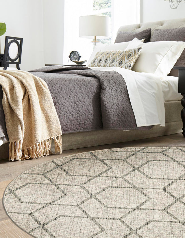 Ivory 3' 3 x 3' 3 Eco Trellis Round Area Rug 100% Recycled Space Dyed Polyester With Cotton Backing Geometric Pattern Eco-Friendly Carpet for Sale at Rug Engine