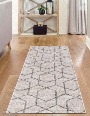 Ivory 2' x 8' Eco Trellis Runner Area Rug 100% Recycled Space Dyed Polyester With Cotton Backing Geometric Pattern Eco-Friendly Carpet for Sale at Rug Engine