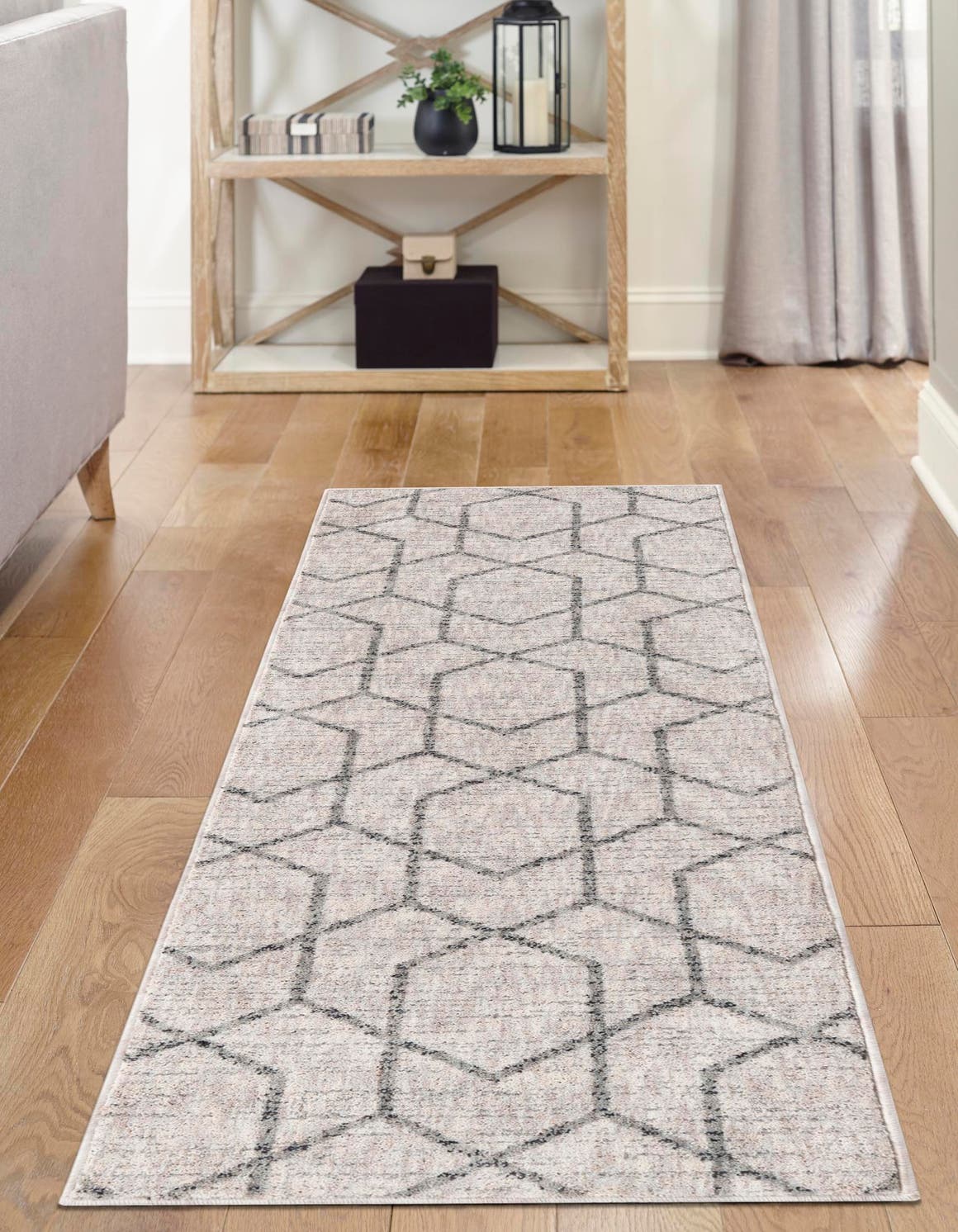 Ivory 2' 7 x 12' Eco Trellis Runner Area Rug 100% Recycled Space Dyed Polyester With Cotton Backing Geometric Pattern Eco-Friendly Carpet for Sale at Rug Engine