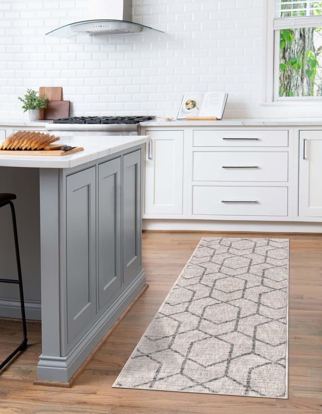 Ivory 2' x 8' Eco Trellis Runner Area Rug 100% Recycled Space Dyed Polyester With Cotton Backing Geometric Pattern Eco-Friendly Carpet for Sale at Rug Engine