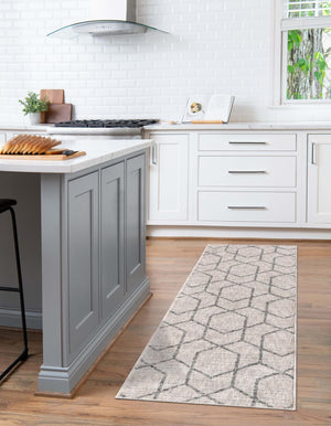 Ivory 2' 7 x 12' Eco Trellis Runner Area Rug 100% Recycled Space Dyed Polyester With Cotton Backing Geometric Pattern Eco-Friendly Carpet for Sale at Rug Engine