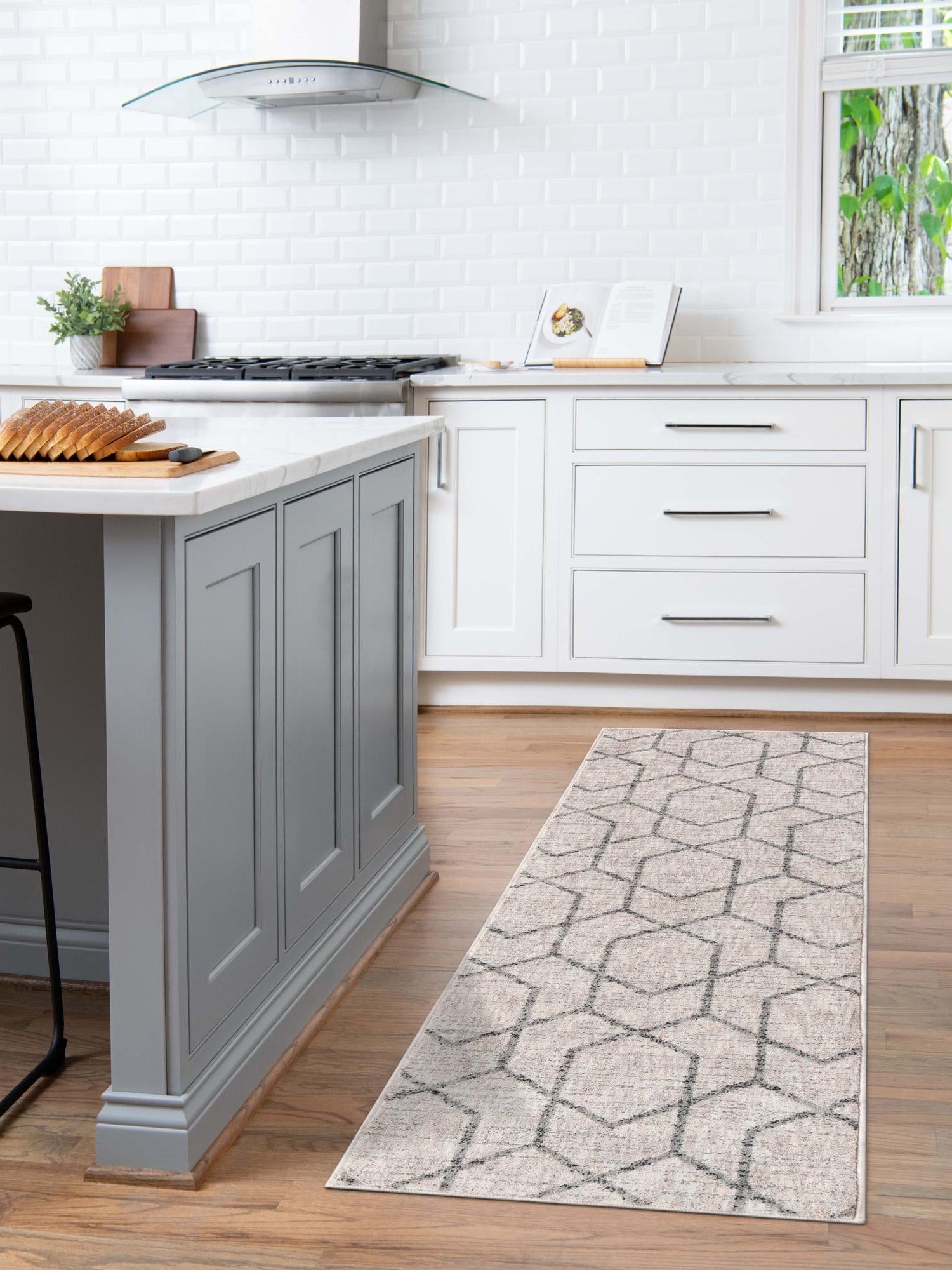 Ivory 2' x 6' Eco Trellis Runner Area Rug 100% Recycled Space Dyed Polyester With Cotton Backing Geometric Pattern Eco-Friendly Carpet for Sale at Rug Engine