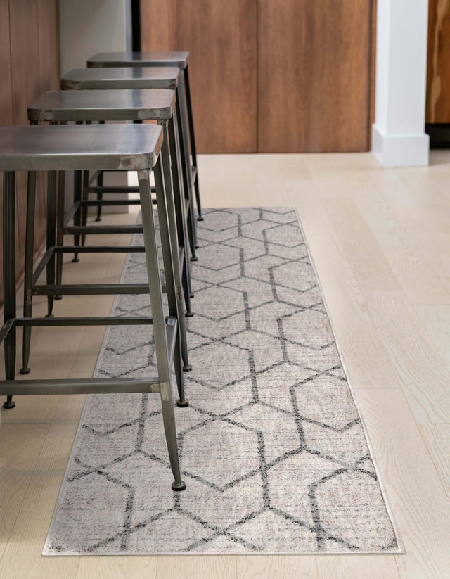 Ivory 2' 7 x 12' Eco Trellis Runner Area Rug 100% Recycled Space Dyed Polyester With Cotton Backing Geometric Pattern Eco-Friendly Carpet for Sale at Rug Engine