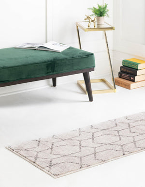 Ivory 2' 7 x 12' Eco Trellis Runner Area Rug 100% Recycled Space Dyed Polyester With Cotton Backing Geometric Pattern Eco-Friendly Carpet for Sale at Rug Engine