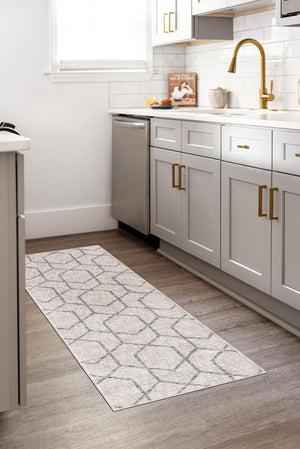 Ivory 2' x 6' Eco Trellis Runner Area Rug 100% Recycled Space Dyed Polyester With Cotton Backing Geometric Pattern Eco-Friendly Carpet for Sale at Rug Engine
