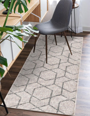 Ivory 2' x 6' Eco Trellis Runner Area Rug 100% Recycled Space Dyed Polyester With Cotton Backing Geometric Pattern Eco-Friendly Carpet for Sale at Rug Engine