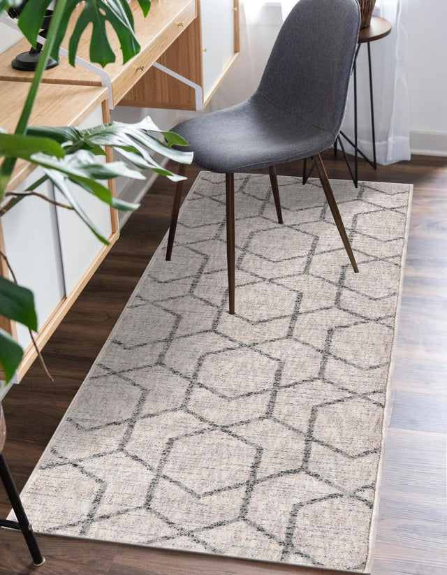 Ivory 2' x 6' Eco Trellis Runner Area Rug 100% Recycled Space Dyed Polyester With Cotton Backing Geometric Pattern Eco-Friendly Carpet for Sale at Rug Engine