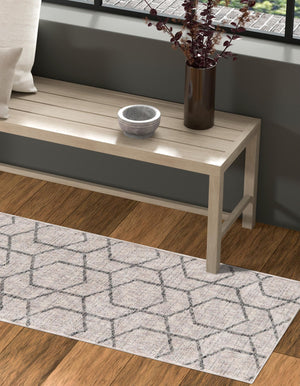 Ivory 2' x 6' Eco Trellis Runner Area Rug 100% Recycled Space Dyed Polyester With Cotton Backing Geometric Pattern Eco-Friendly Carpet for Sale at Rug Engine