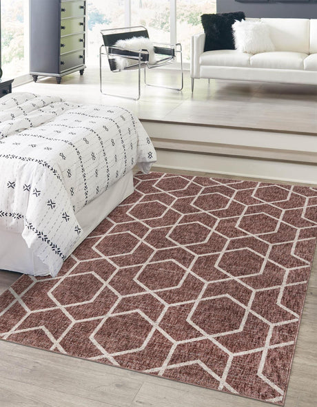 Dusty Rose 2' x 3' Eco Trellis Rectangle Area Rug 100% Recycled Space Dyed Polyester With Cotton Backing Geometric Pattern Eco-Friendly Carpet for Sale at Rug Engine