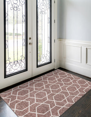 Dusty Rose 2' x 3' Eco Trellis Rectangle Area Rug 100% Recycled Space Dyed Polyester With Cotton Backing Geometric Pattern Eco-Friendly Carpet for Sale at Rug Engine