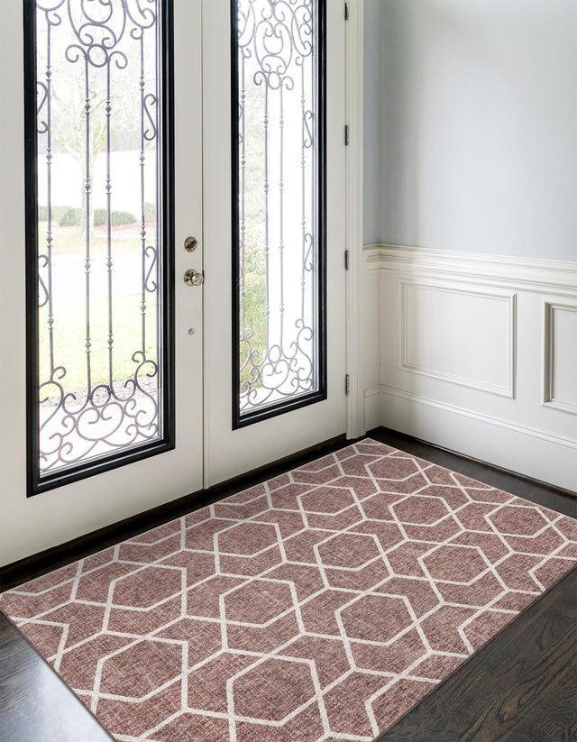 Dusty Rose 2' x 3' Eco Trellis Rectangle Area Rug 100% Recycled Space Dyed Polyester With Cotton Backing Geometric Pattern Eco-Friendly Carpet for Sale at Rug Engine