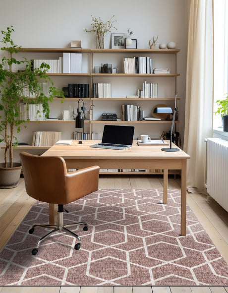 Dusty Rose 2' x 3' Eco Trellis Rectangle Area Rug 100% Recycled Space Dyed Polyester With Cotton Backing Geometric Pattern Eco-Friendly Carpet for Sale at Rug Engine