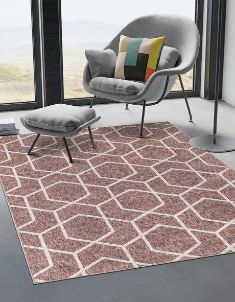 Dusty Rose 2' x 3' Eco Trellis Rectangle Area Rug 100% Recycled Space Dyed Polyester With Cotton Backing Geometric Pattern Eco-Friendly Carpet for Sale at Rug Engine