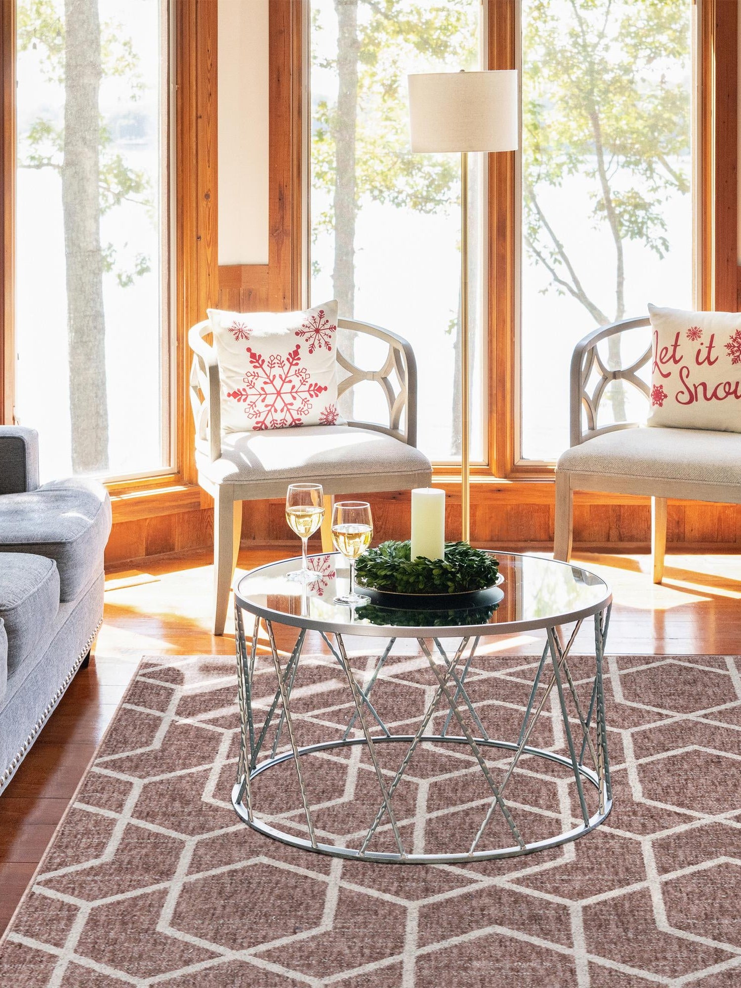 Dusty Rose 2' x 3' Eco Trellis Rectangle Area Rug 100% Recycled Space Dyed Polyester With Cotton Backing Geometric Pattern Eco-Friendly Carpet for Sale at Rug Engine